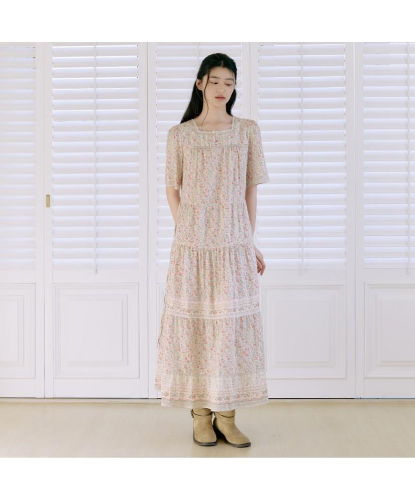 THURSDAY ISLAND Square Neck Floral Border Long Dress_T264Mop275W