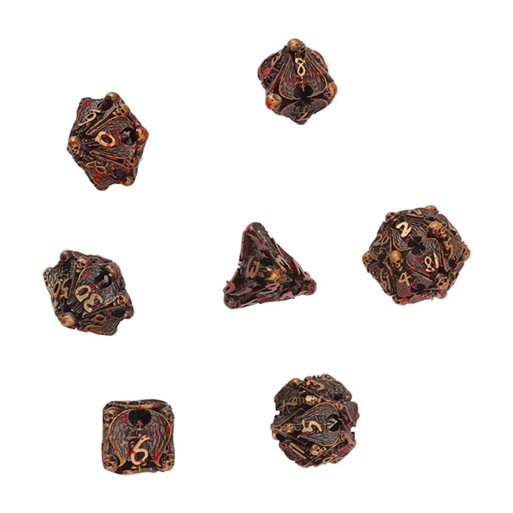 Набор из 7 полых игральных костей, тонкие медные скелетные многогранные металлические кости для ролевых настольных игр, красные