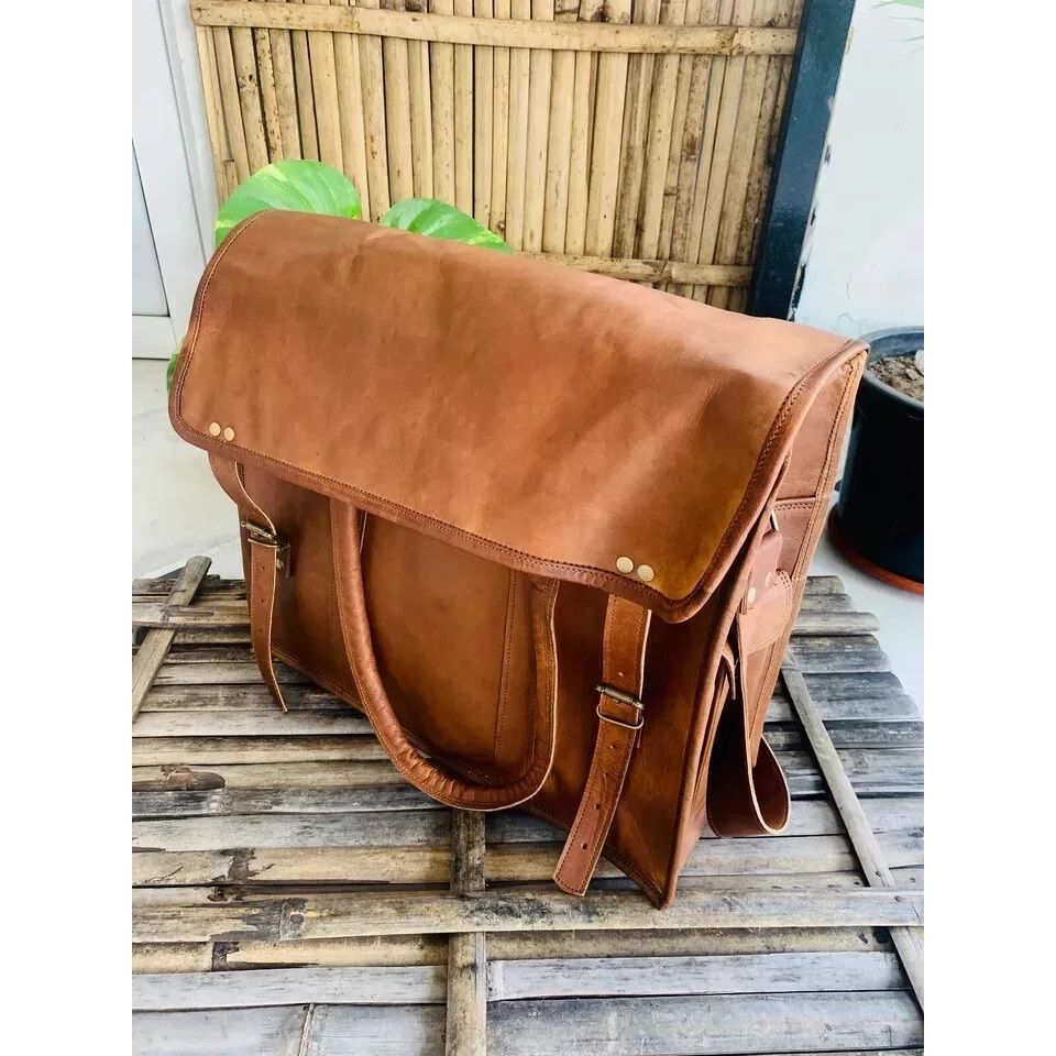 Мужская кожаная винтажная сумка-портфель для ноутбука ручной работы. ( Бесплатная подарочная сумка-слинг коричневого цвета размером 9 x 7 x 3 дюйма )