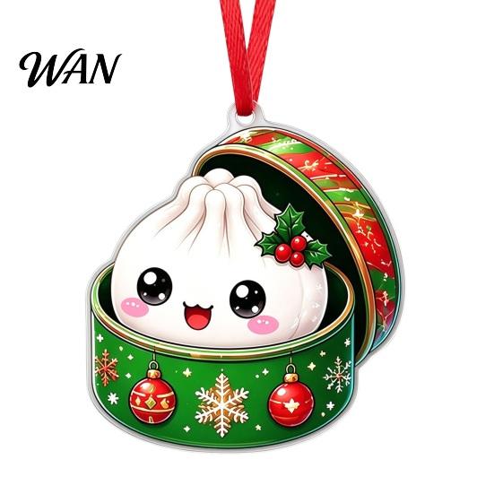 Chinese Style Festive Ornaments Dumpling Christmas Ornament for Tree, 2D Flat Acrylic Cute Cartoon Holiday Decoration Pendant Decorations Teens Kids,