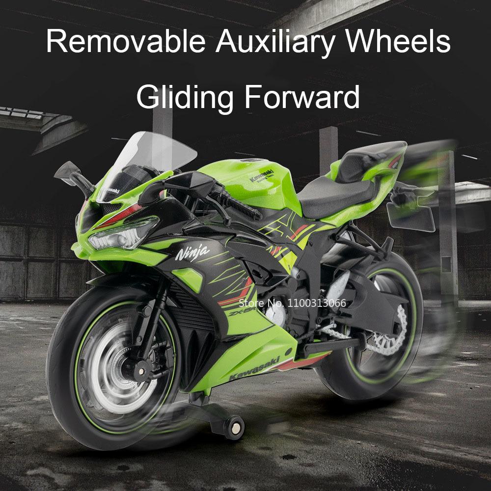 1:12 Модели мотоциклов Kawasaki NIJIA ZX-6R из сплава Игрушечные машинки Резиновые шины Колесо Амортизатор Транспортное средство для детей Праздничный подарок