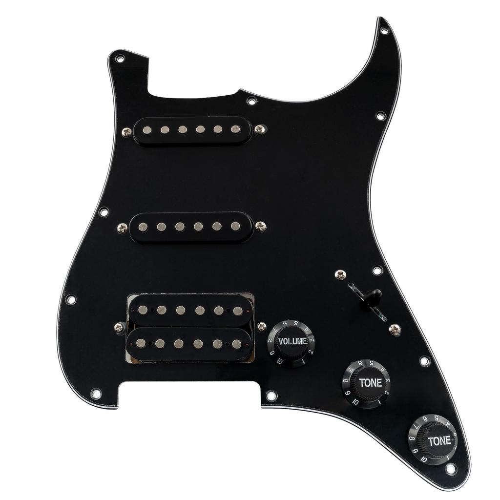 Musiclily 11 Hole HSS Prewired Pickguard Assembly with Single Coil Humbucker Pickup for Fender Stratocaster Squier Black USA/Mexico Guitar, 3-Ply