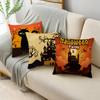 Orange Scary Halloween Night Witch Haunted House Linen Throw Pillowcase Decorative Cushion Cover For Sofa Livingroom Party