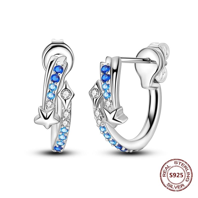 Серьги в виде совы из сияющего голубого циркония, серебряные серьги 925 пробы с дурным глазом для женщин, свадебные, помолвочные, планета, луна, звезда, циркониевые украшения