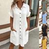 Summer Short Sleeve Women Shirt Dress Fashion Elegant Loose Casual Long Shirts Pockets Lapel Solid Color Simple Office Ladies Party Dress Clothes