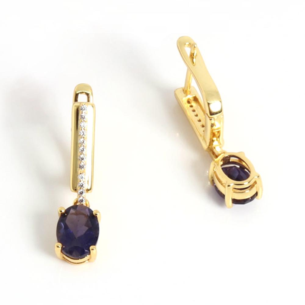 Элегантные и благородные серьги из серебра 925 пробы с настоящим драгоценным камнем, натуральным овальным иолитом 6*8 мм, изысканные ювелирные изделия для женского подарка на день рождения