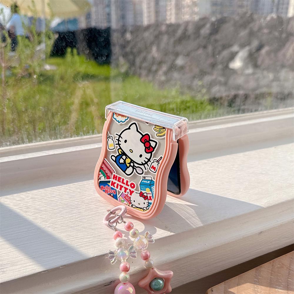 Мягкий защитный чехол из поликарбоната Hello Kitty с ремешком для серии Samsung Galaxy Z Flip