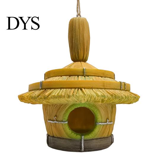 Waterproof Bird House for Patio Thatched Hut House, Decorative Resin Weatherproof Habitat Porch Hanging Shelter Outdoor Garden Backyard Decor Wildlife