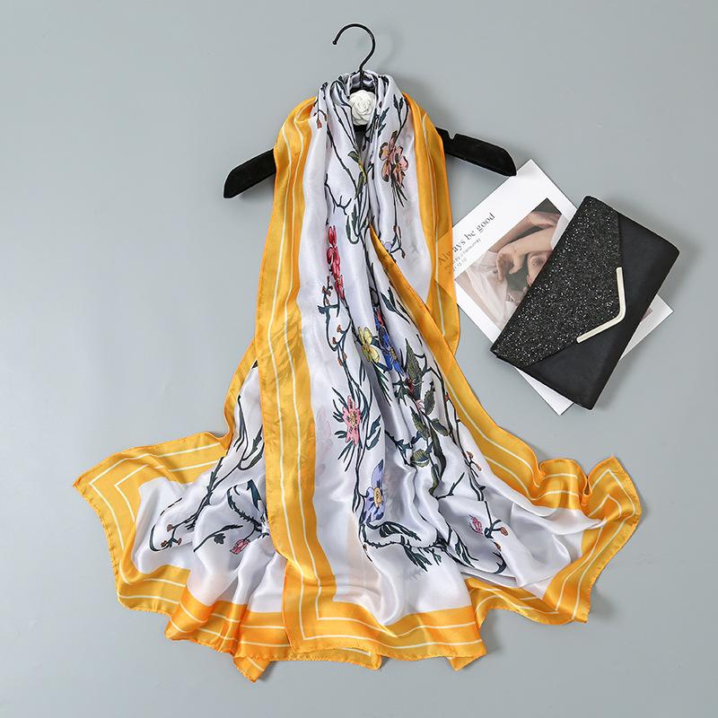 Шелковый шарф с принтом цветка лотоса, ранняя весенняя женская шаль от солнца