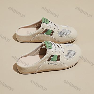 Женские плоские сандалии 2025 Лето Новые Сетчатые Дышащие Увеличение Роста Повседневная Обувь Удобные С Перекрестной Шнуровкой Полушлепанцы