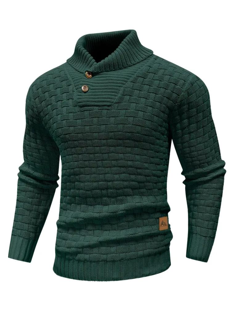 Men's Casual Waffle Pattern High Stretch Sweater, Chic Mature Pullover Sweater For Fall Winter