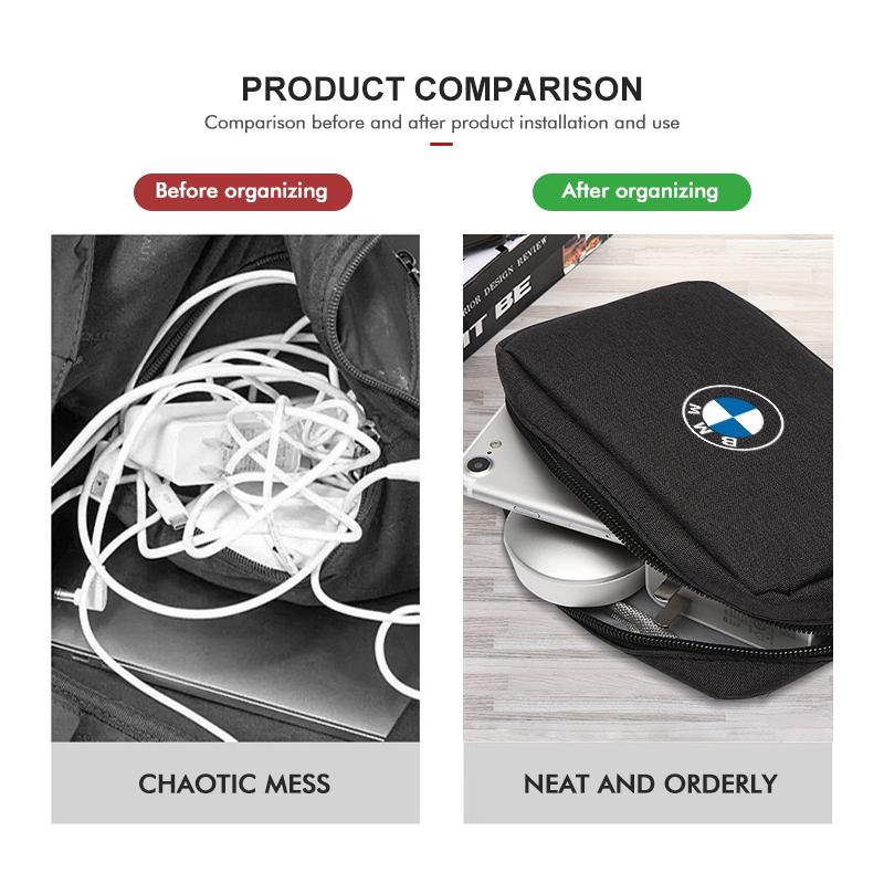 QAED6 For BMW Car Digital Data Line Box Travel Organizer Trunk Storage Bag E90 E60 E46 E39 F30 F10 E87 X3 X4 X5 X1 G30 G20