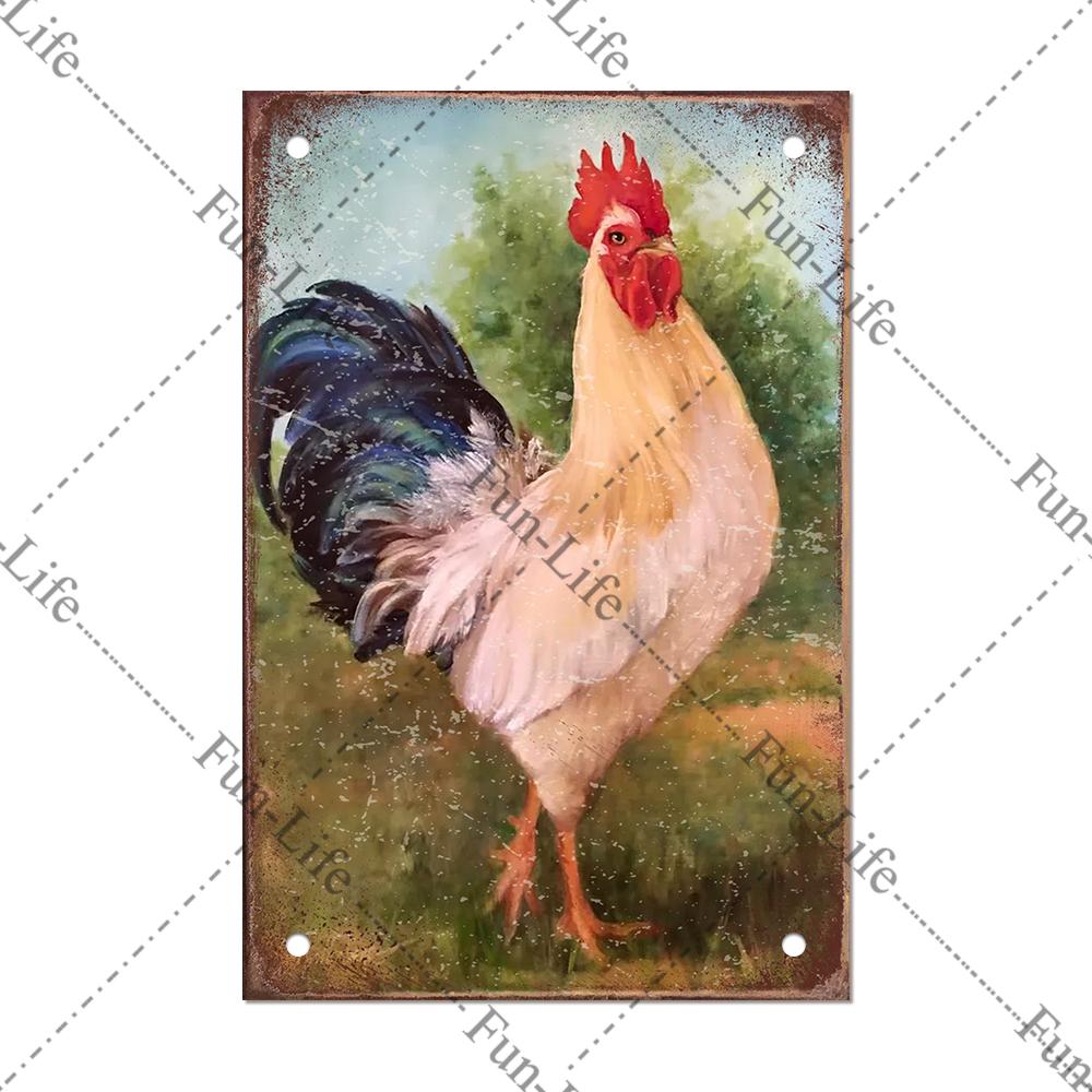 Винтажный постер с курицей, металлические жестяные знаки, тарелка, петух, куриное яйцо, ретро-налет, домашний декор на стену, 20x30 см