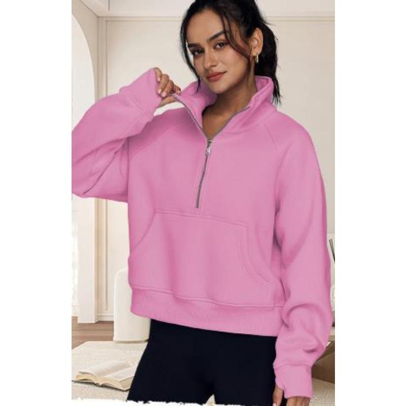 Autumn Winter Hoodies Women's Sports Half Zipper Sweatshirts Loose Stand Collar with Velvet Coat Jacket