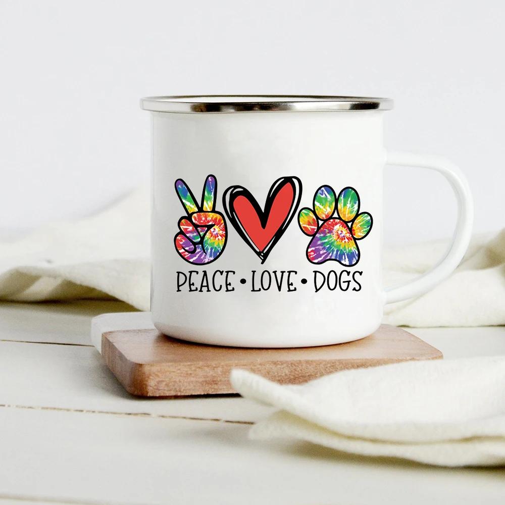 Peace Love Dogs Print Креативные эмалевые кофейные кружки с изображением мультяшных такс Собачьи лапки для вечеринок Пиво Сок Молоко Чашки Подарки на день рождения другу