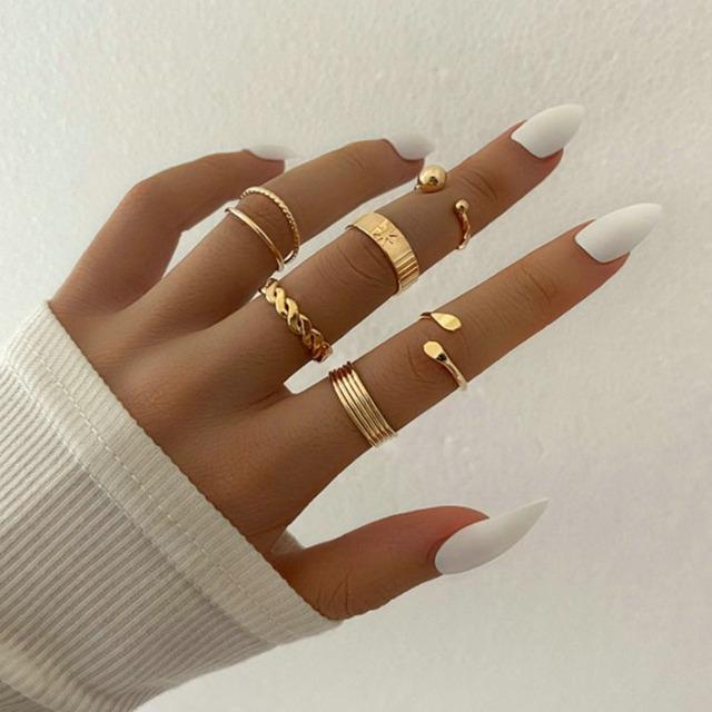 Fashion Jewelry Rings Set Gold Color Hollow Round Opening Women Finger Ring for Girl Lady Party Wedding Gifts