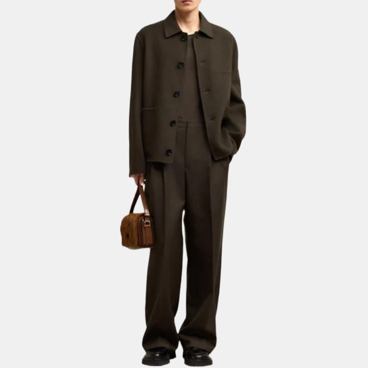 AMIPARIS Double-Sided Cashmere Solid Color Lapel Large Pocket Jacket Men jackets Dark-Brown HJK268-WV0022-221