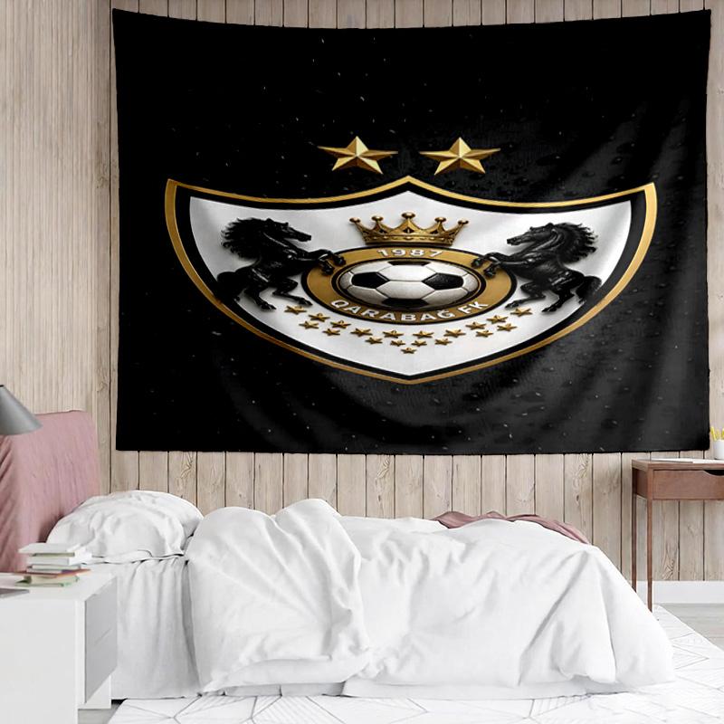 1PC Qarabag Golden Crested Football Emblem Tapestry, Unique Design Tapestry, Suitable for Bedroom,Livingroom, Playroom,Heartwarming Holiday Gifts