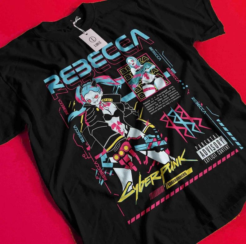 Аниме Ваифу Ребекка Cyberpunk Edgerunners Черная Футболка Полный Размер S4XL
