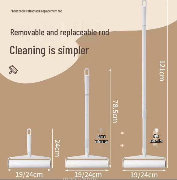 Long-Handle Lint Roller: Hair & Dust Removal Sticky Brush with Tearable Rolls for Floor and Bed.