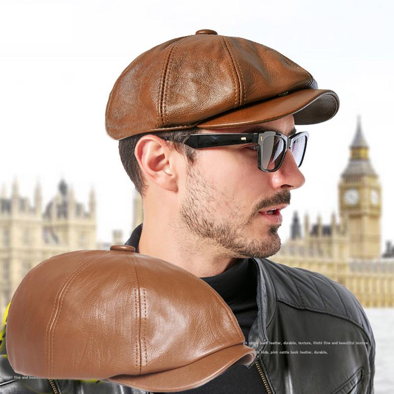 Leather Octagonal Cap Beret Men's Retro Painters Hats Newsboy Cap for Men Gatsby Hats