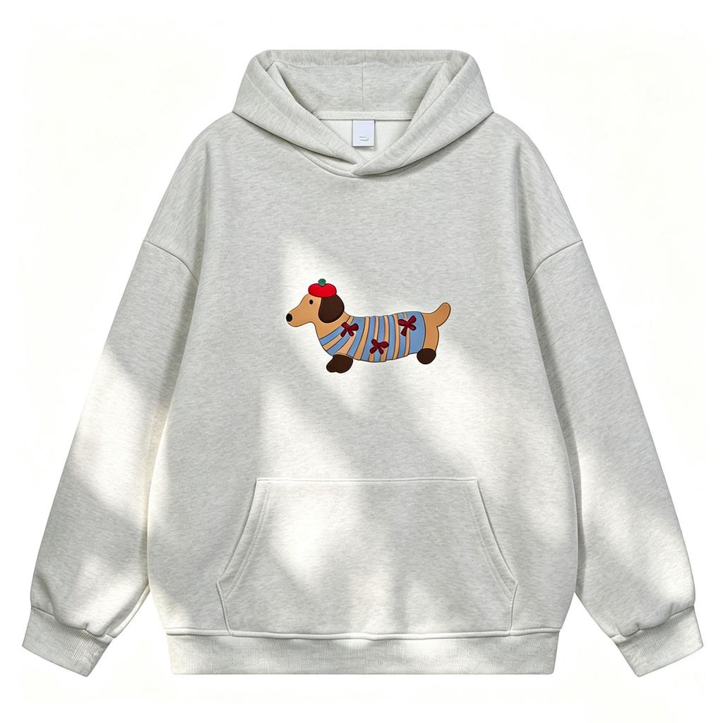 Cute Dachshund Puppy Printed Hooded Sweater Cartoon Puppy Loose Hoodies Sweatshirts Women’s