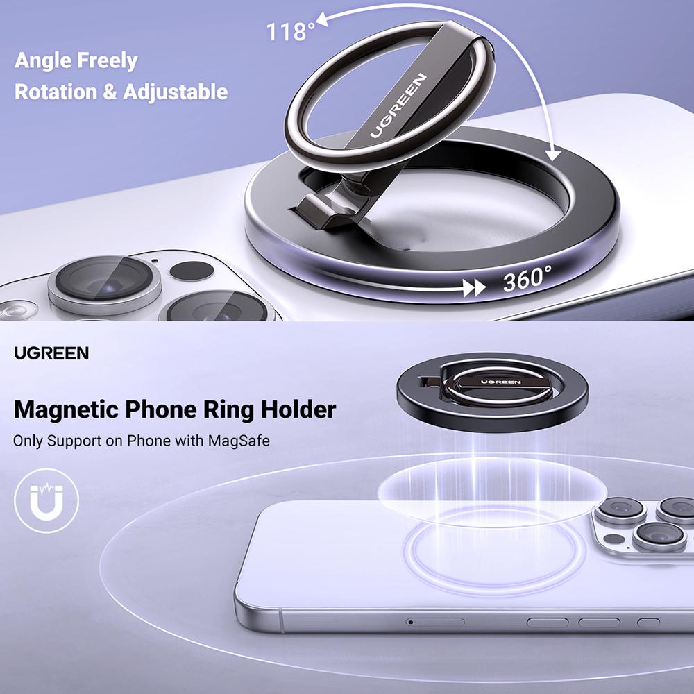 UGREEN LP705 25355 Magnetic Phone Back Kickstand Grip Ring Holder Rotatable Portable Desk Mount