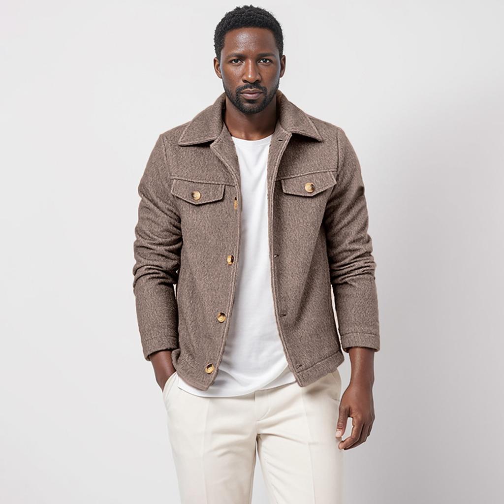 Мужское модное шерстяное пальто с лацканами, однобортное, однотонное, повседневное, приталенного кроя