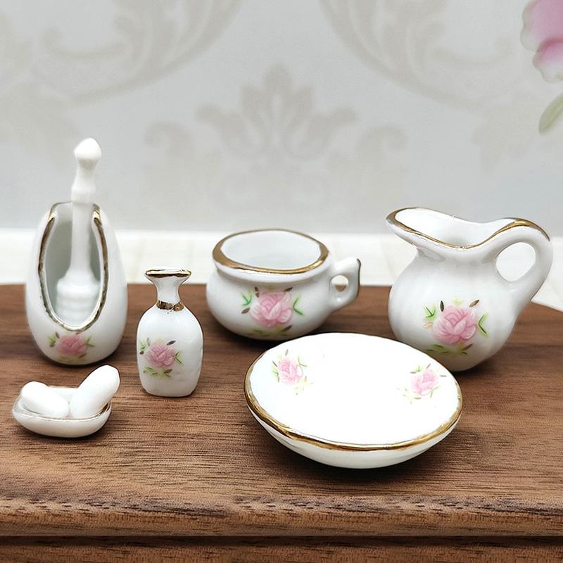 1:12 Кукольный домик Ванная комната Фарфор Керамика Мебель Комплект Кукольный домик Миниатюрный домашний декор Игрушка Микро Сцена Строительные украшения