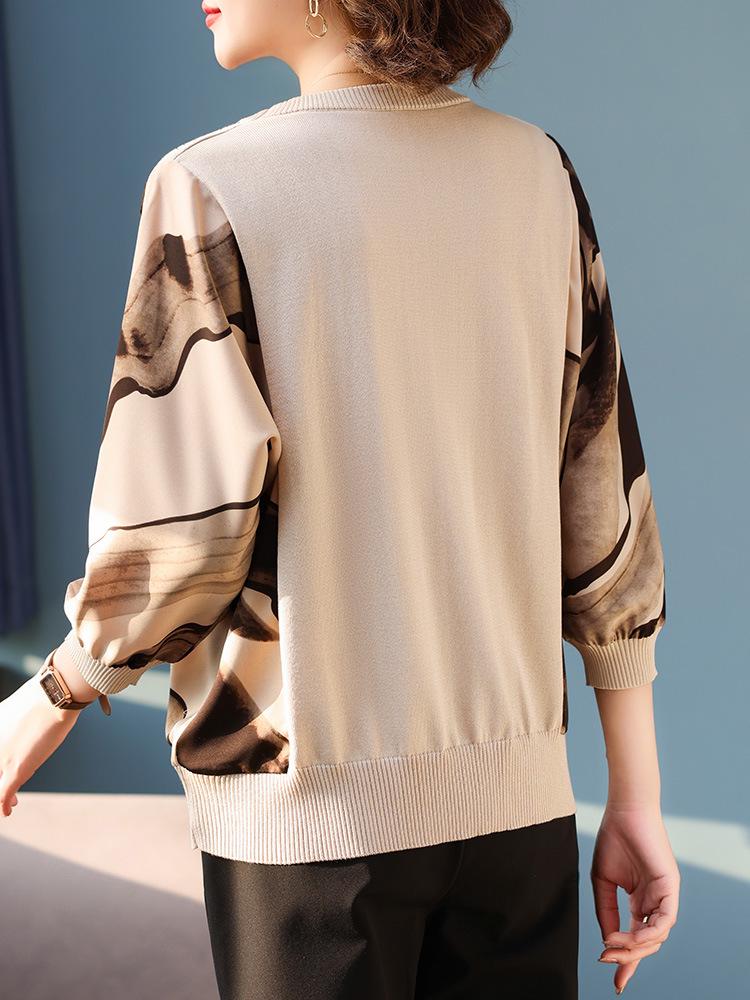 Вязаный осенний топ для мамы 2025 - Модная легкая футболка для женщин среднего возраста