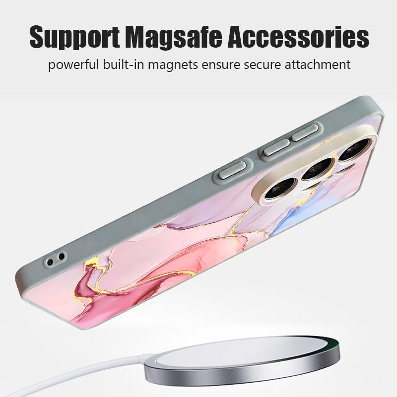 Магнитный Чехол Для Magsafe Для Samsung Galaxy S26 Ultra S25 Edge S24 Plus S23 FE S22 A54 A55 A56 5G Розовый Мраморный Рисунок Матовая Крышка