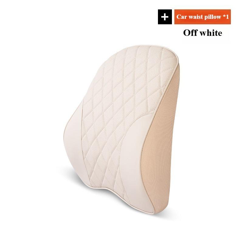 Nappa Leather Car Neck Cushion Waist Support Pillow Memory Foam Car Headrest Lumbar Support Seat Accessories Car Neck Pillow Set