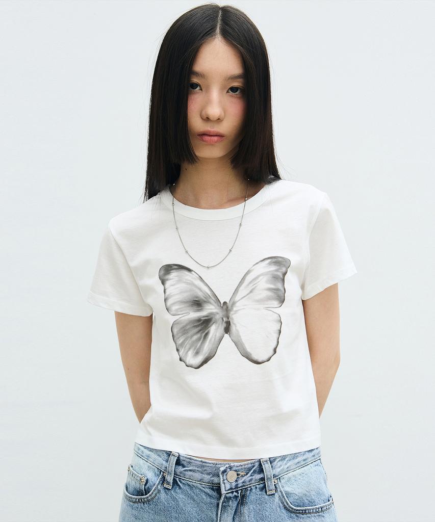 Nigaennikol Crop Top с мягкой расцветкой 'Бабочка'_Белый Черный