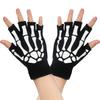 Stretch Punk Skeleton Gloves Black Skull Half Finger Gloves  Halloween Party