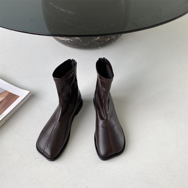 Ankle Boots For Women 2022 Autumn Ladies Casual Flats Heels Short Boots Woman Zipper Designer Square Fashion Shoes