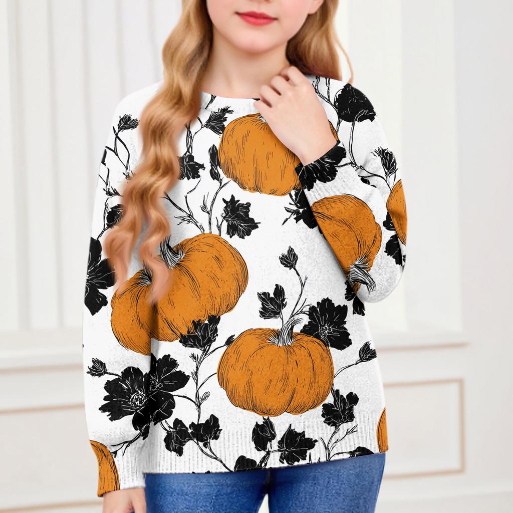 Толстовки на Хэллоуин для детей, мальчиков и девочек, вязаный свитер, милая рубашка, осенние пуловеры с круглым вырезом