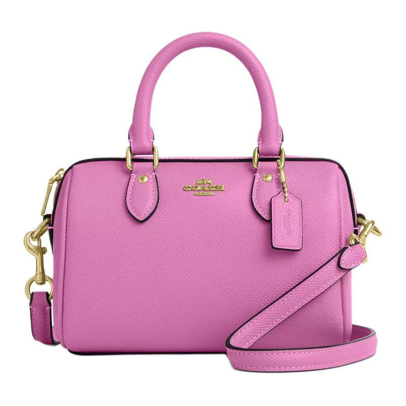 COACH Rowan 17 Metal Logo Leather Shoulder Crossbody Tote Small Women's Fuchsia