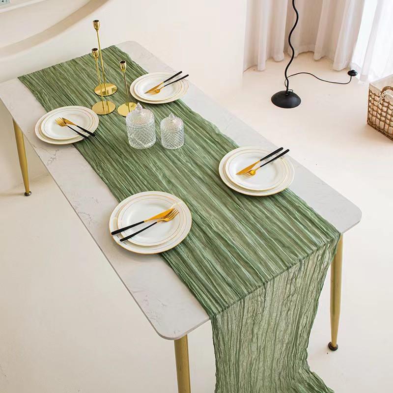 Elegant Bohemian Ruffled Table Runner Wedding Birthday Party Decor - Cotton Blend 90x180cm