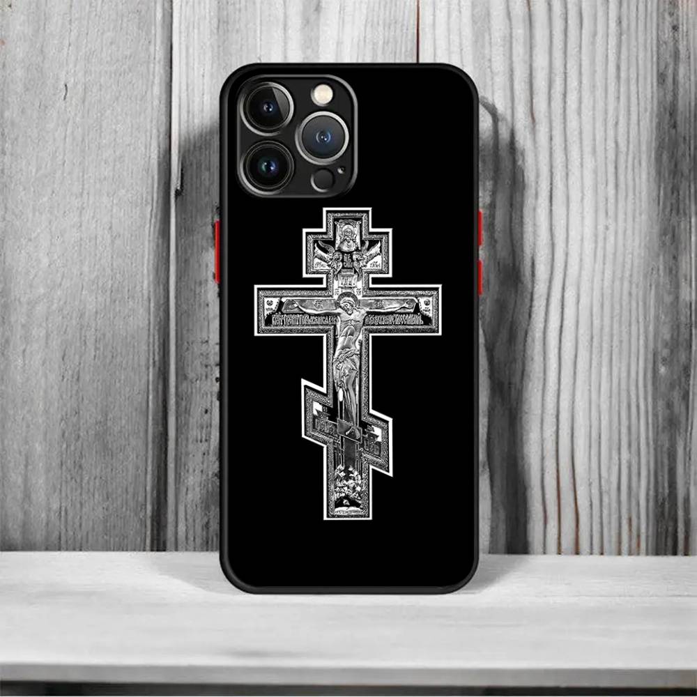 Православный Крест Икона Ударопрочный Для iPhone X XS 11 12 13 14 15 16 pro Mini MAX прозрачный Матовый Чехол для Телефона