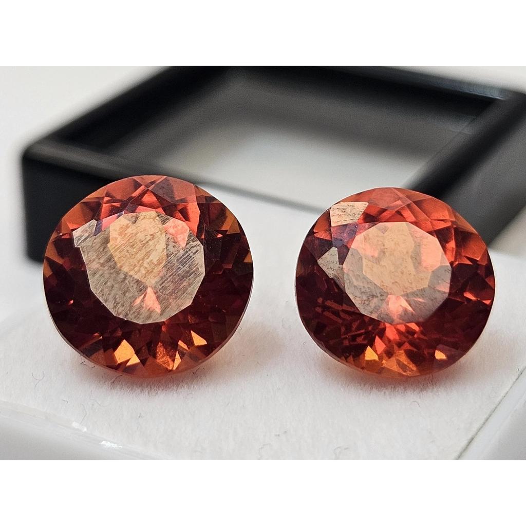 Fabulous Imperial Topaz Orange Color 11-12 Ct Round Cut Pair Certified Gemstone
