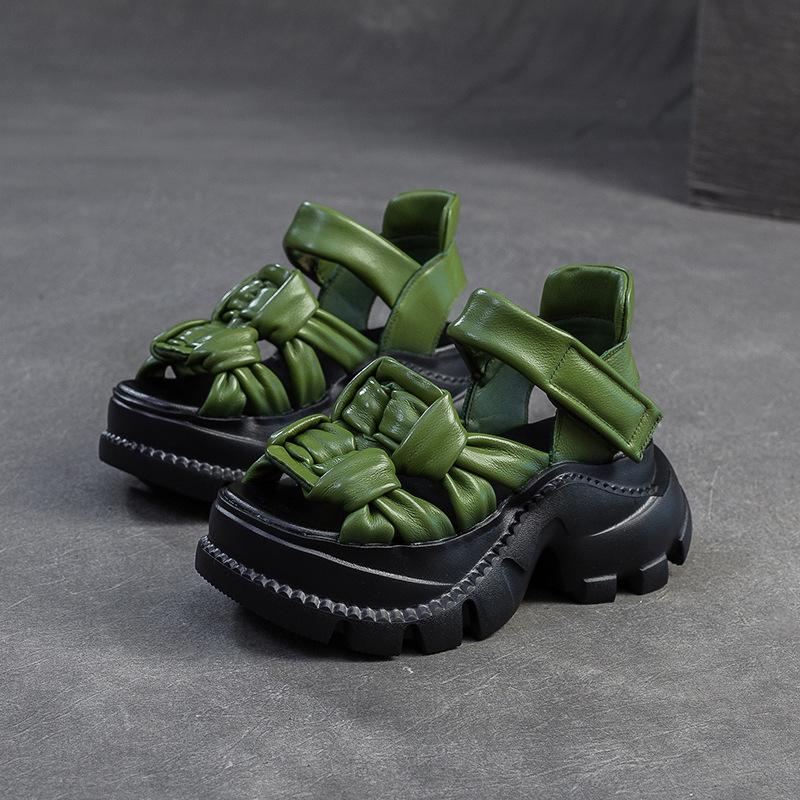 Johnature Дышащие сандалии с открытым носком из натуральной кожи ручной работы, ретро, для通勤, женская обувь на платформе