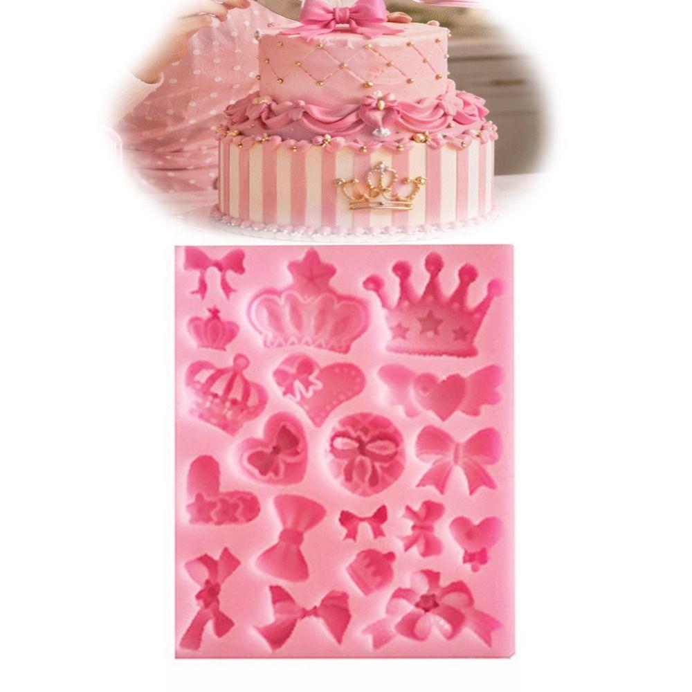 Food Grade Silicone Fondant Mold Crown Bow Design Multiple Cavities Silicone Mold Smooth Surface Heat Resistant Sugar Paste Mold