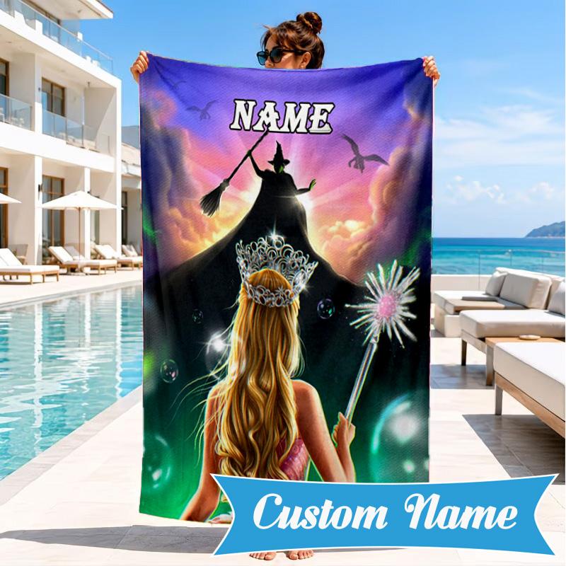Custom Name Beach Towel Magic Friendship witch Microfiber Beach Towel, Lightweight for Summer Travel, Swimming Pool Fan Birthday Gift