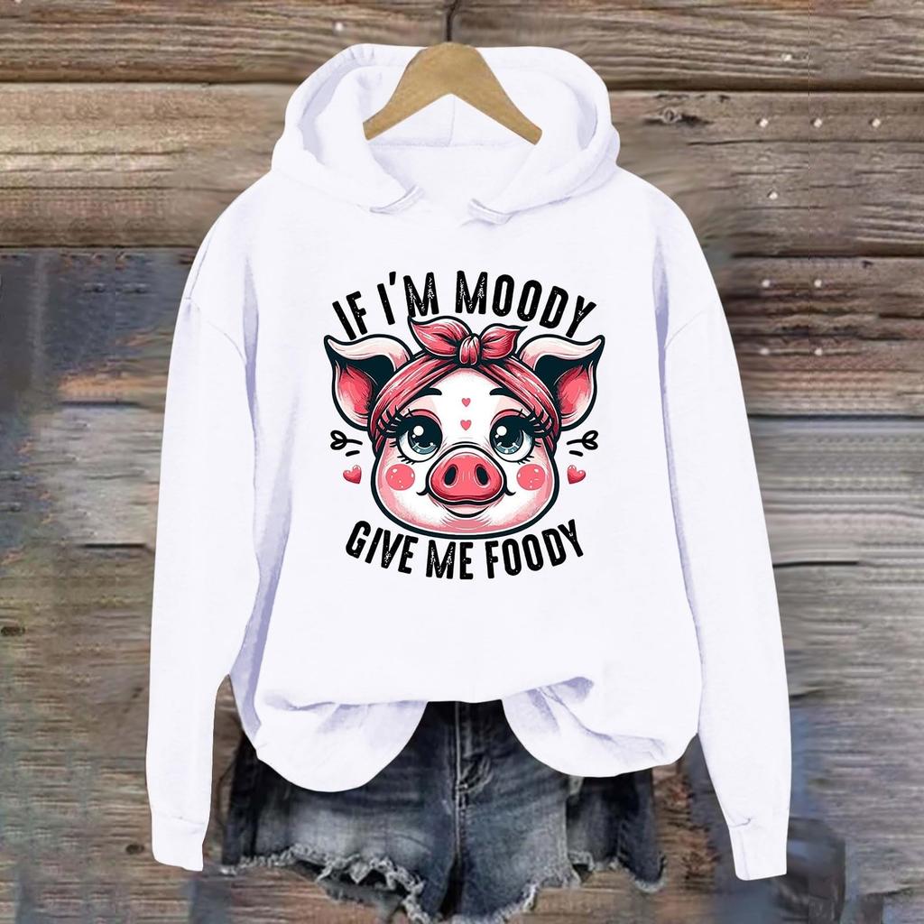 Женская мода легкий длинный рукав пуловер толстовки с капюшоном с карманами графическая толстовка