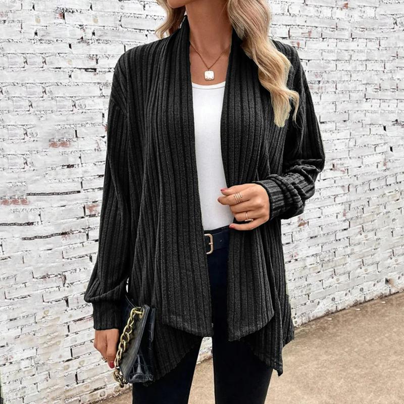 GMXIA Женская мода, повседневный однотонный принт, осенне-зимний кардиган с длинным рукавом, пальто