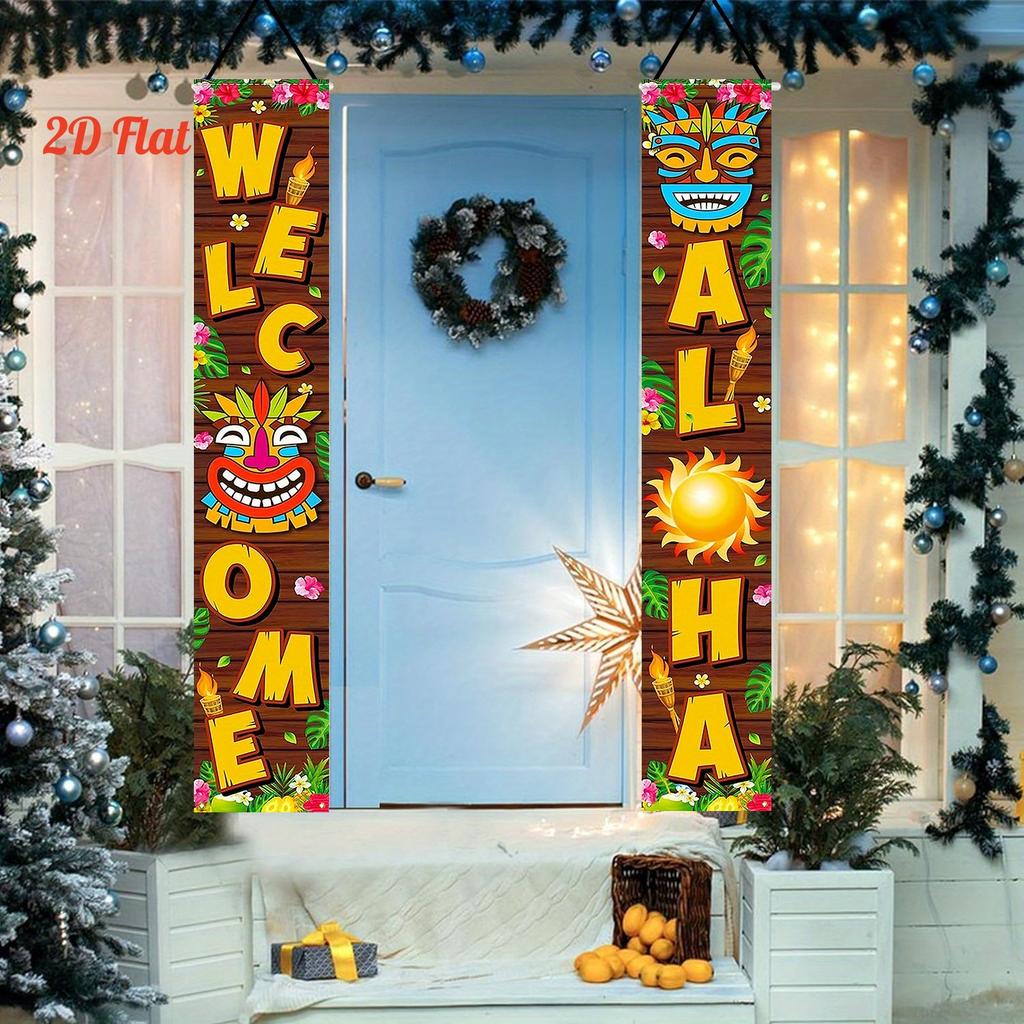 Happy Birthday Door Banner Luau Aloha Tiki 1 Pair 30.48x179.83cm Indoor Outdoor Decor