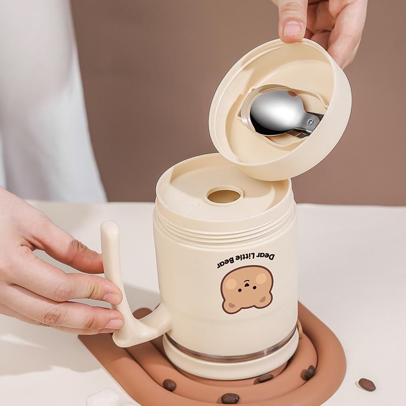 Двойная кофейная кружка с ложкой из нержавеющей стали, термостакан для чая, воды, портативный стакан для пива, вина, дорожная посуда для напитков