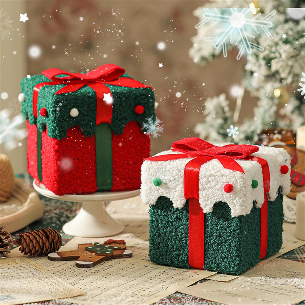 Christmas Decoration Gift Box Thick Velvet Gift Box With Bow, Suitable For Christmas Indoor And Outdoor Home Garden Party Decoration