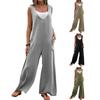 Summer Women Jumpsuit V Neck Wide Leg Deep Crotch Sleeveless Loose Solid Color Side Pockets Pullover Casual Daily Wear Full Leng