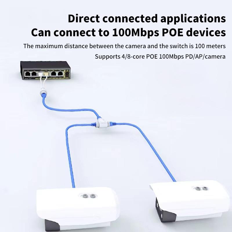 1 шт. Адаптер-разветвитель PoE Ethernet Один сетевой кабель Два разъема-разветвителя для камер Конвертер Комбинатор Разветвитель PoE